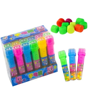 Hot Selling Plastic Colorful Glowing Flashlight Toys With Candy