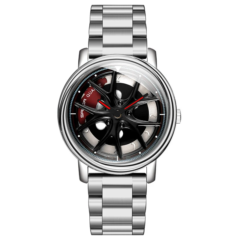 Orologio MASTOP Uomo Con Ruota Rotante – Design Auto 3D, Cinturino Acciaio, Quarzo Giapponese - 2