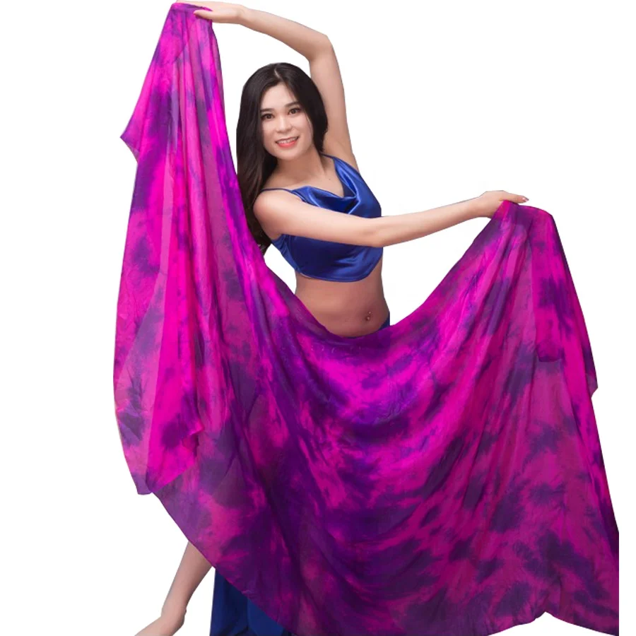 Women's 100% Silk Belly Dance Veil - Hand-Dyed Tie-Dye Silk Scarf 98x45 Inches