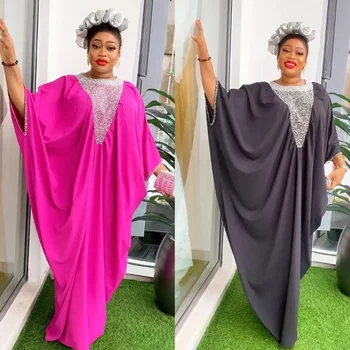 African Foreign Trade Rhinestone plus size Women's V-Neck Skirt AliExpress Obesity Muslim dress