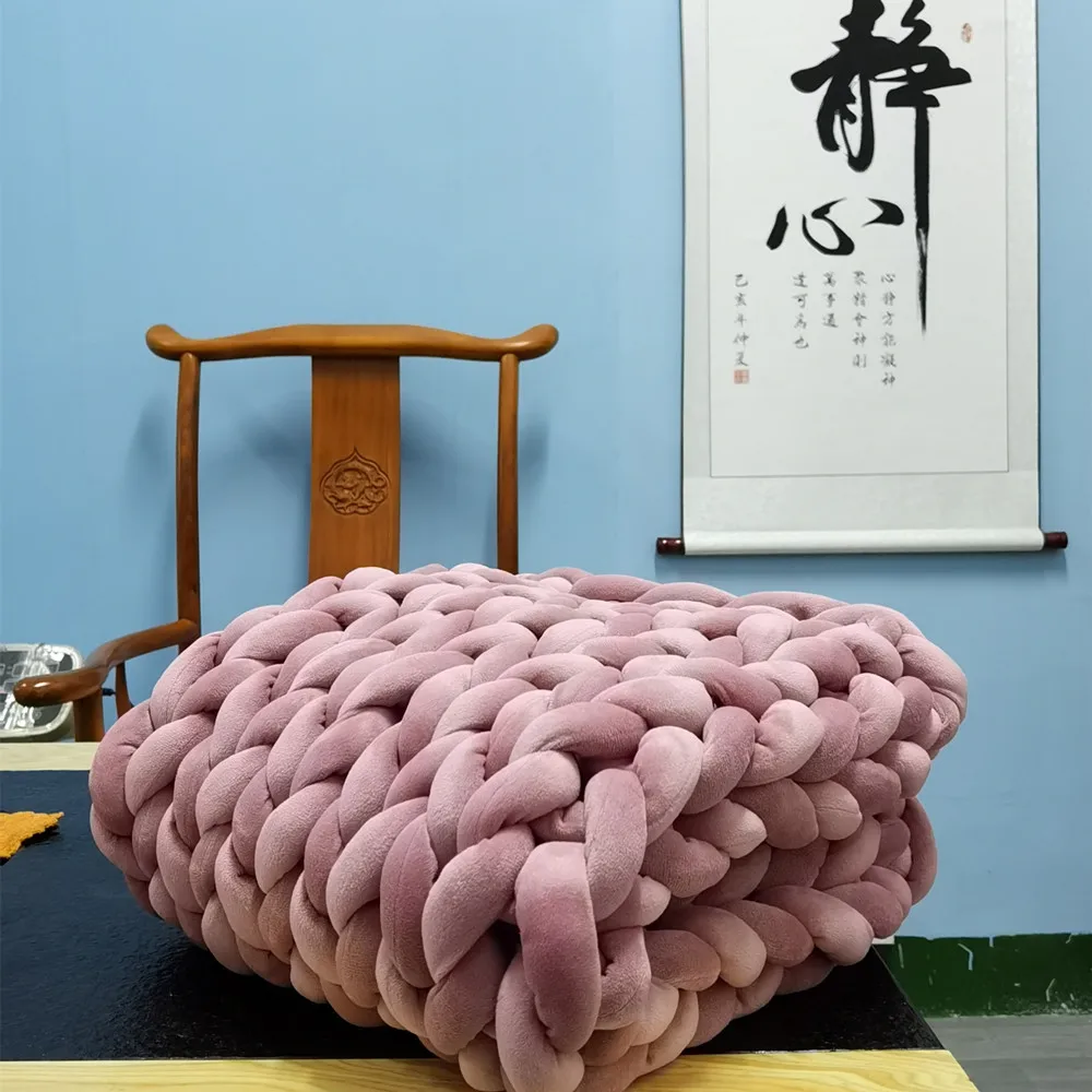 Velvet Tube Knitted Weighted Blanket Handmade Chunky Knit Weighted