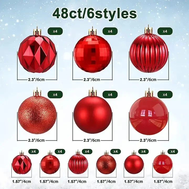 Hot Sale Plastic Christmas Ball Red Christmas Ball For Home Decoration 3cm To 60cm Customization