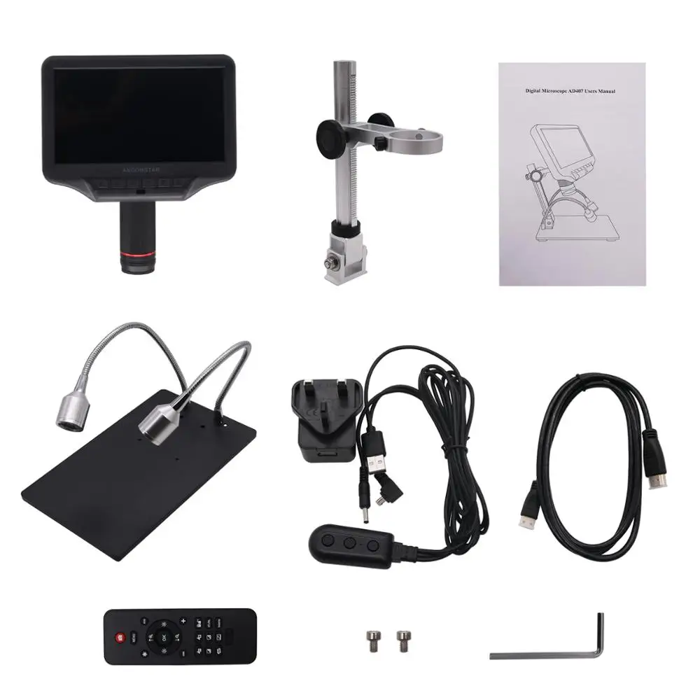 Цифровой микроскоп AD407 Andonstar 270X 4MP, настраиваемый монитор с подставкой и ЖК-экраном 7 дюймов