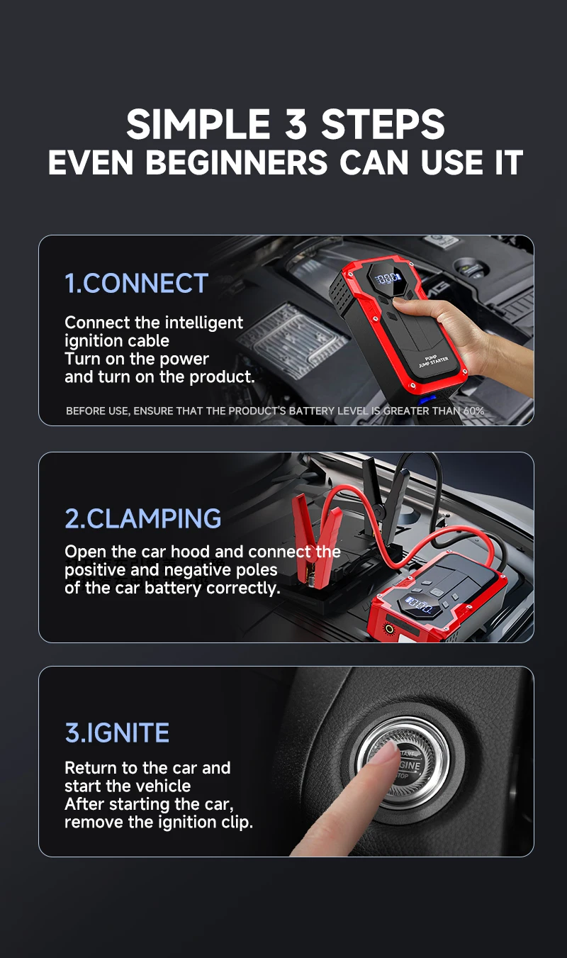 High Quality Portable 12V Car Battery 4 in 1 Functions Portable Jump Starter Mobile Power Bank With Air Compressor