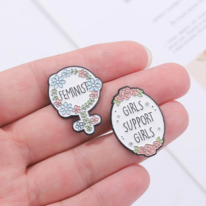 Girl Power Metal Pins Custom Feminism Brooches Soft Enamel Pins Wholesale Lapel Badges For