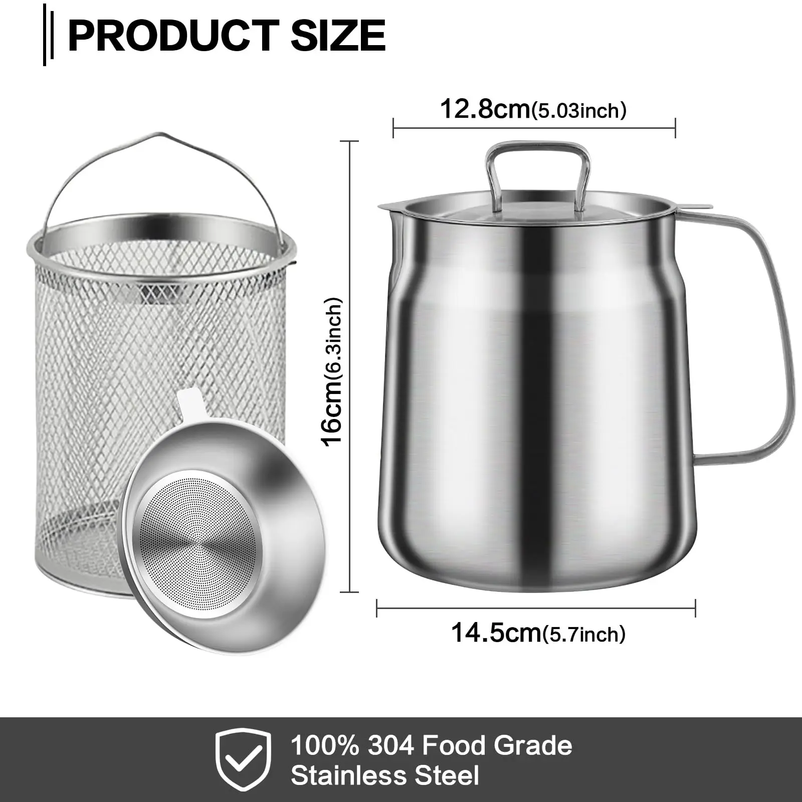 2 in 1 Oil Strainer Pot Heavy Duty Frying Net Cooking Oil Container 304 Stainless Steel Oil Filter Pot With Strainer