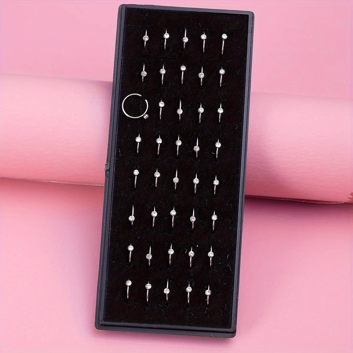 40pcs/Box Rhinestone Nose Rings Stainless Steel Nostril Piercing Jewelry Nose Hoop Ring 8mm Cartilage Tragus Daith Earrings