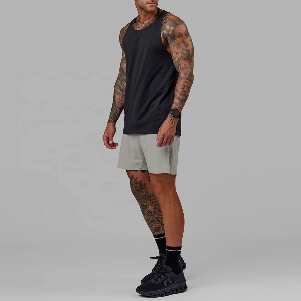 Custom Nylon Spandex Sportswear Grey Light Weight Breathable Quick Dry Fitness 6 Inch Inseam 2 In 1 Athletic Gym Shorts for Men