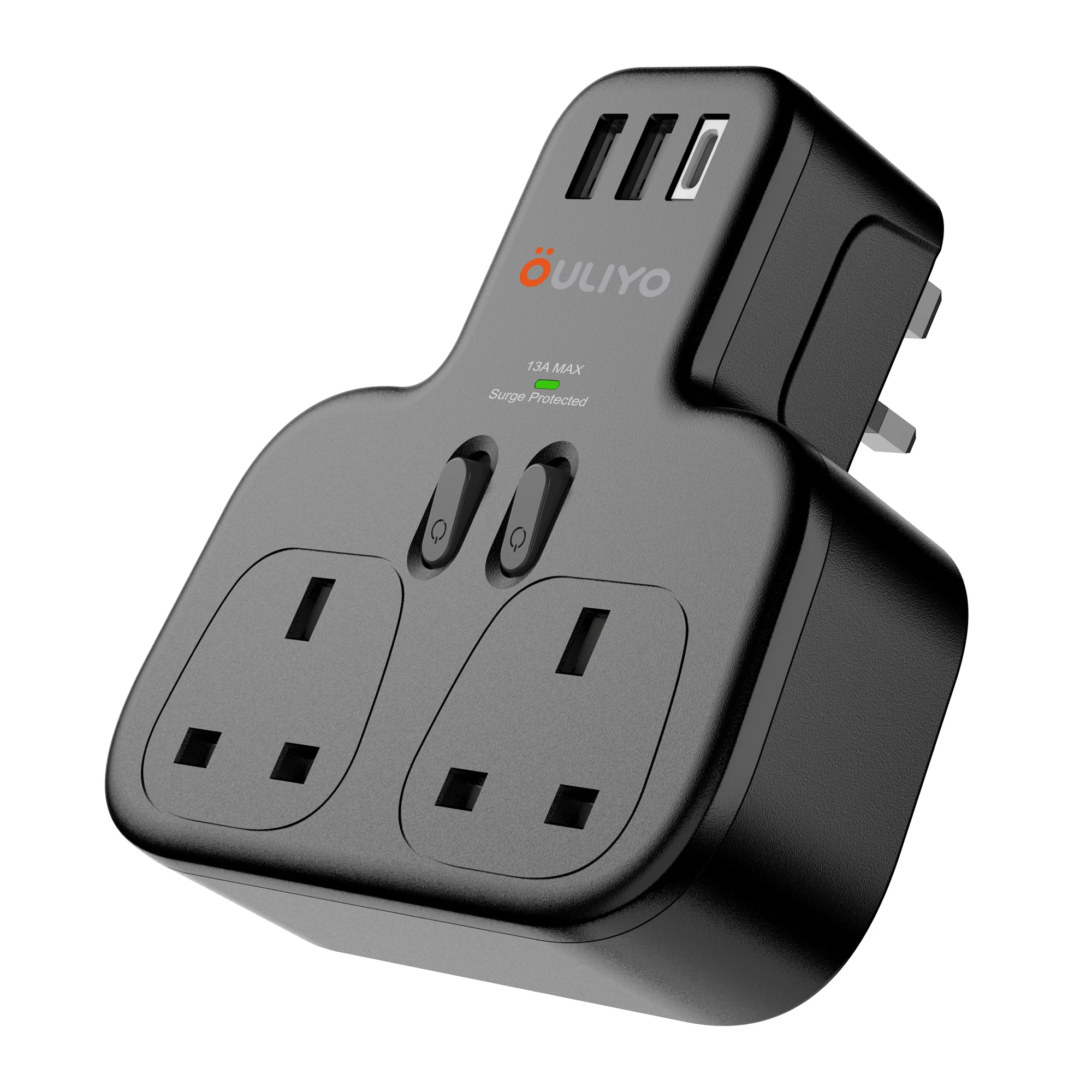 Double Plug Adaptor with USB C, 2 Way Plugs Extension Multi Sockets Wall Charger Adapter, 13A UK