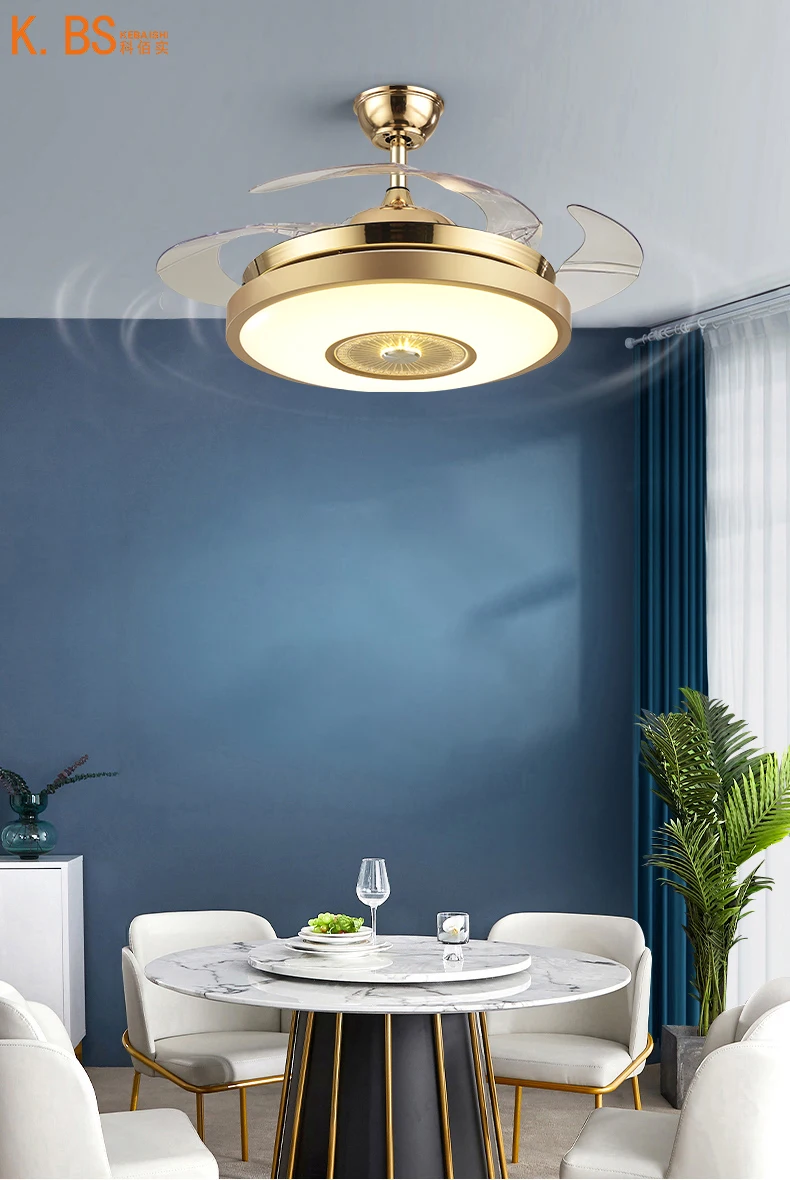 Kebishi Invisible Ceiling Fan Lamp Golden Luxury Fan Lamp Living Room