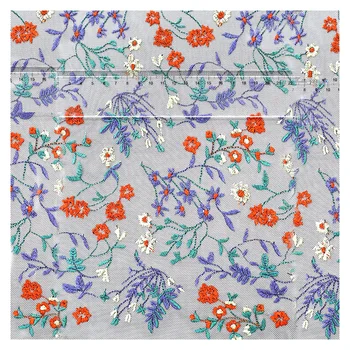 Multiple color combinations of flower embroidery and lace support customization Voile Fabric