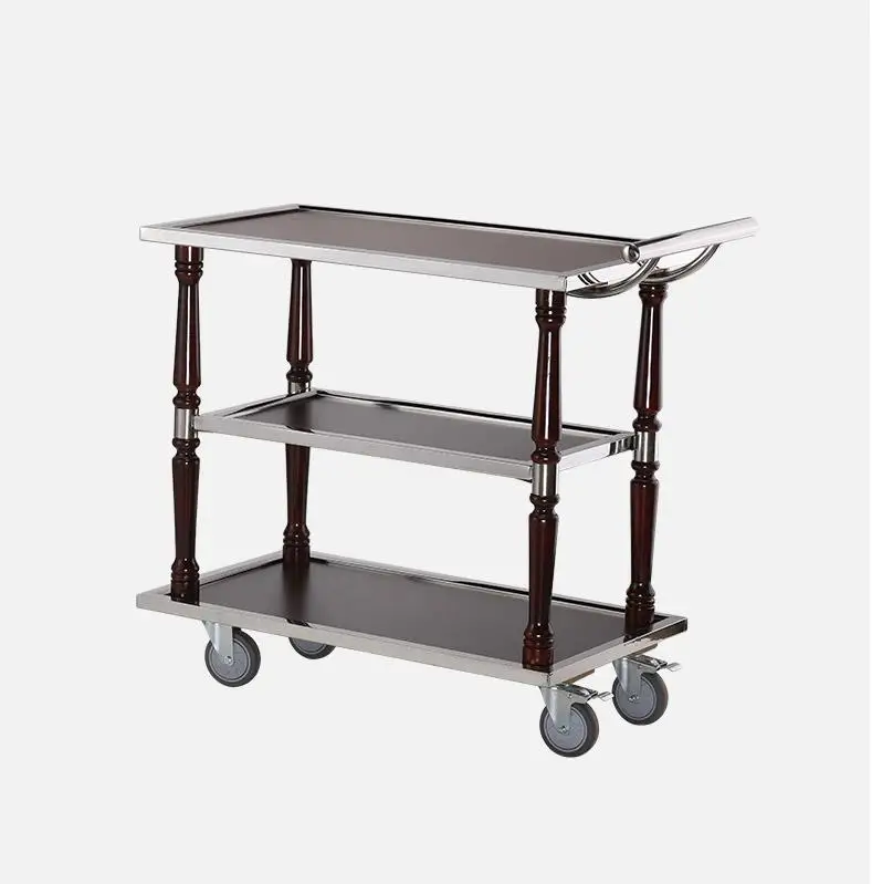 High-Grade Traditional Style 3-Layer Wooden Tea & Liquor Trolley Custom KTV Restaurant Hand Storage Cart for Hotels and Dining