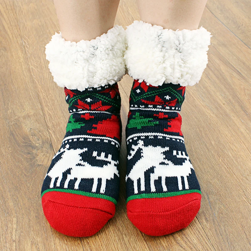 Winter Thick Slipper Printed Fuzzy Adult Womens Christmas Fuzzy Socks