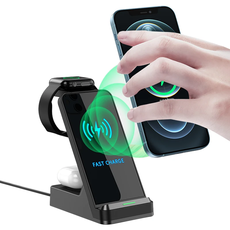 3 in 1  Wireless Charger Stand for iPhone 12 Pro Max for Apple Watch 10W Fast Wireless Charging Dock Station for Airpods