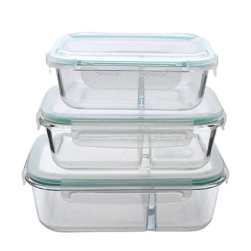 3 PCS Rectangle Glass Bowl Set with Lid Lunch Box Set Portable Glass Bowls  for Kitchen Use - China Lunch Box and Oven Safe Glass price