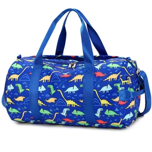 Unisex Dinosaur Blue Polyester Overnight Duffel Tote Bag for Kids Zipper Closure Sport and Fashion Travel Carry on Shoes Bag