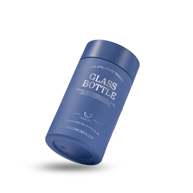 Custom Blue Round Shape Wholesale 150ml Vitamin Capsule Glass Pill Bottle Cylinder Glass Bottle for Supplements