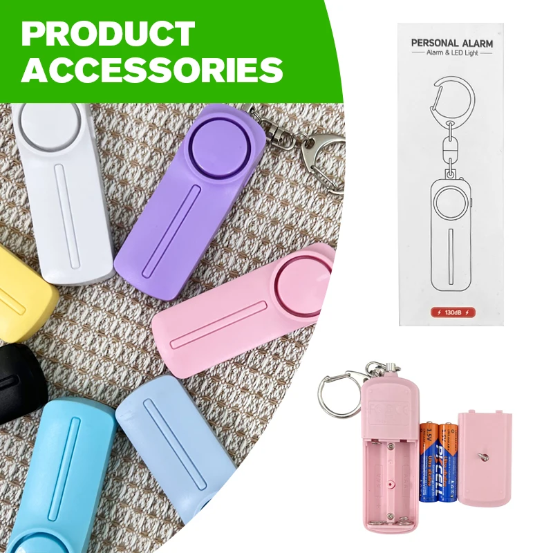 Personal Security Alarm Keychain With Led Lights 130db Aaa Battery