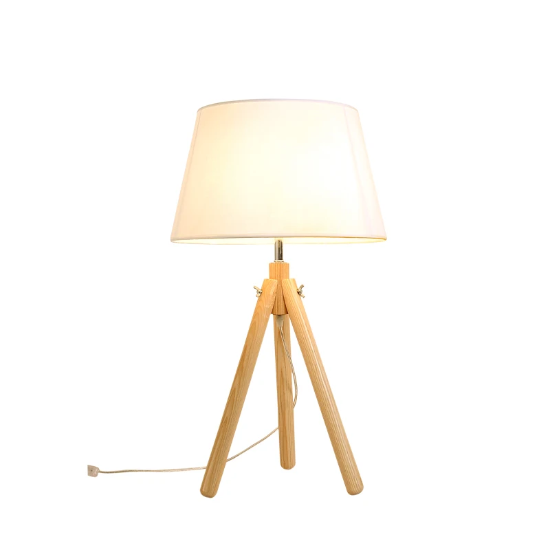 Online shop china Cute room decor lights tripod base white study led Wooden table lamp