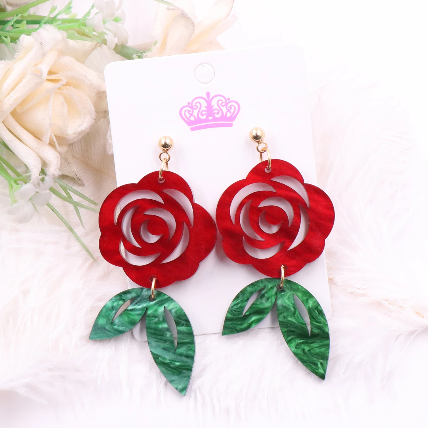 Customized CN Drop Rose TRENDY Acrylic Earrings MD147ER2234 New Product Diamond Women High Quality Fine Jewelry Valentine's Day manufacture