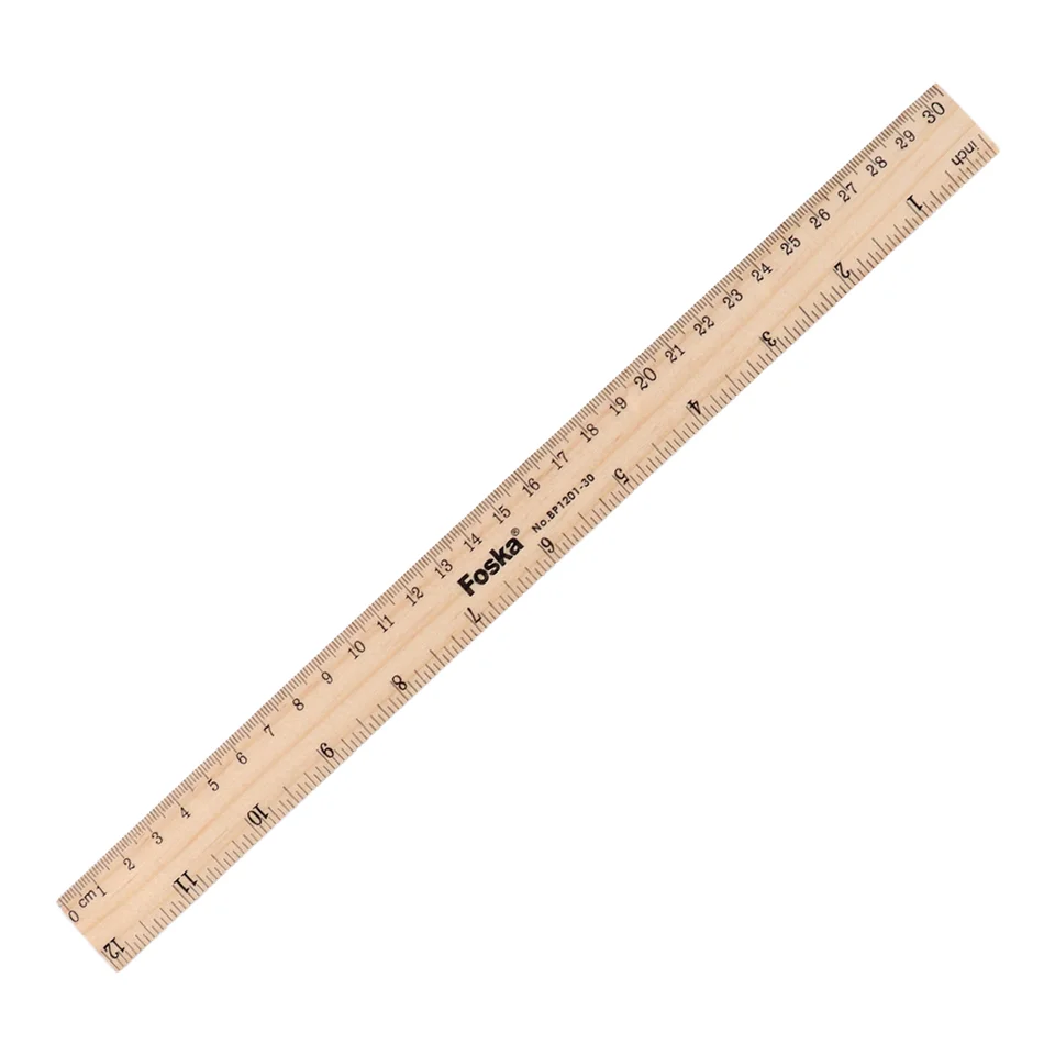 FOSKA User-friendly and Safe Design Double Sided Scale 12inch / 30cm Natural Wooden Straight Ruler for Home Student Office Use