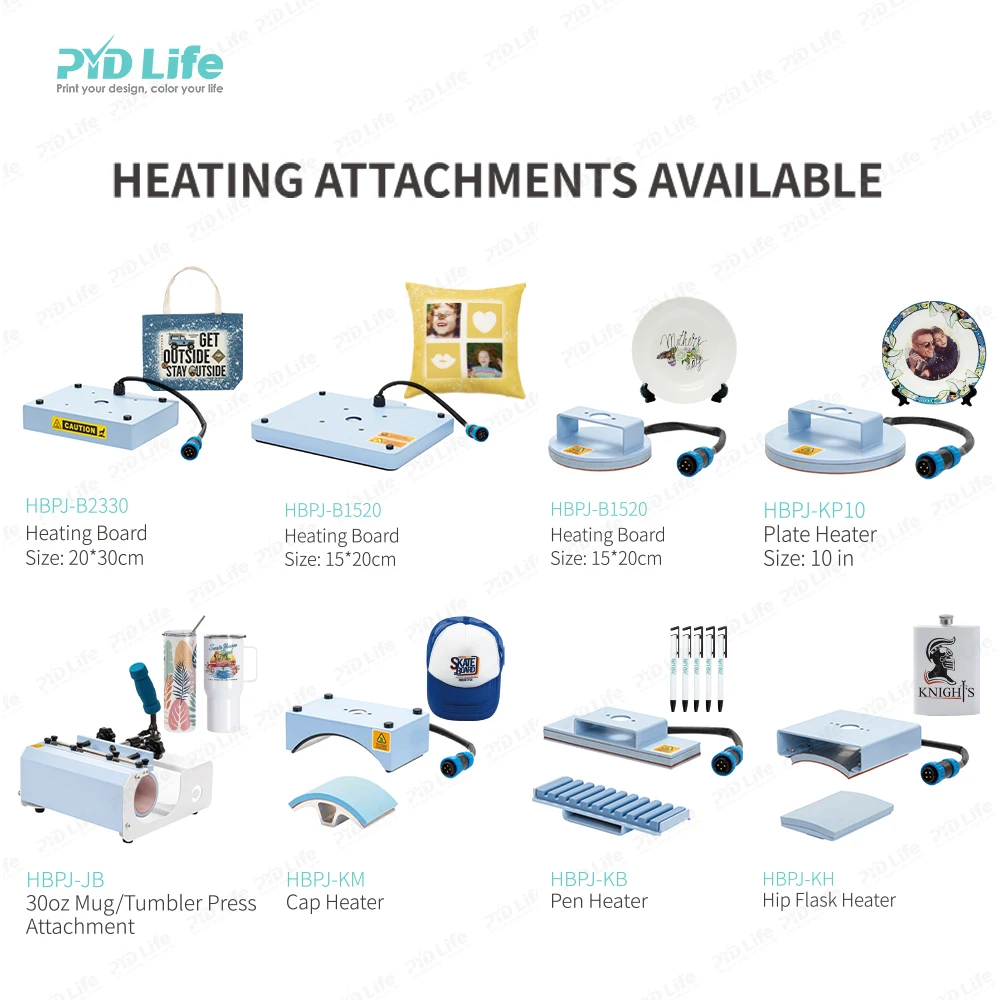 PYD Life 8 in 1 Combo Tumbler Hip Flask Plate Flat Pen Hat Sublimation Printer Transfer 8 in 1 Heat Press Machine for T-shirt - Image 2