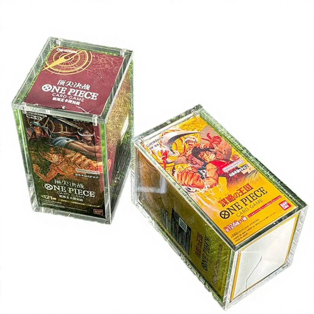 Estuche expositor portátil transparente de acrílico para sobres de refuerzo de One Piece, juego de cartas coleccionables japonés (TCG), medidas: 86 × 86 × 159 mm, tapa magnética, estuche de almacenamiento para OP01-OP13