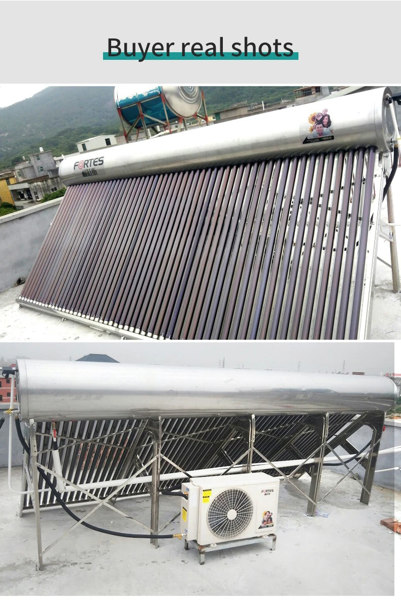 Best Price  Pressurized Evacuated Tube Hybrid Solar Water Heater System + Air Source air to Water Heat Pump for Home