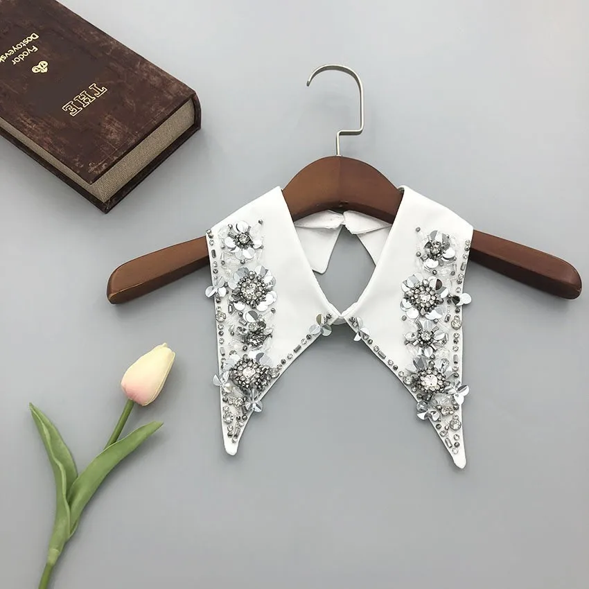 LHY Handmade Col Detachable Fake Collar Elegant Beaded Applique Accessory for Women's Sweaters Shirts Shirt