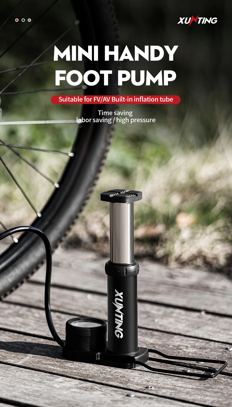Xunting Best Sell Portable Bicycle Air Pump With Pressure Gauge Mini Foot Pump Mtb Cycling