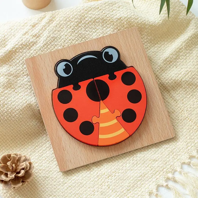 Wooden early education cognitive children toys building blocks animal traffic shape matching 3d three-dimensional puzzle