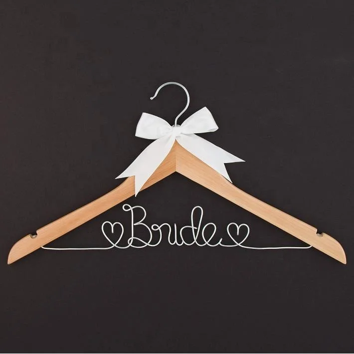 Personalised Wedding Wood Hangers Rose Gold Bow Crystal Bridesmaid Dress Coat 