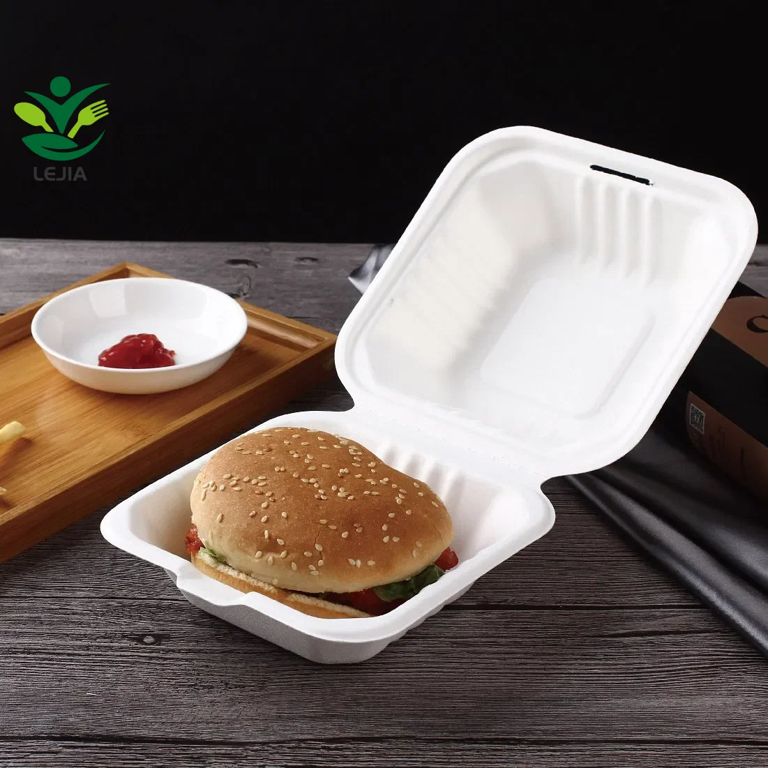 6 Inch Biodegradable Sugarcane Bagasse Pulp Fast Food Burger Packaging ...