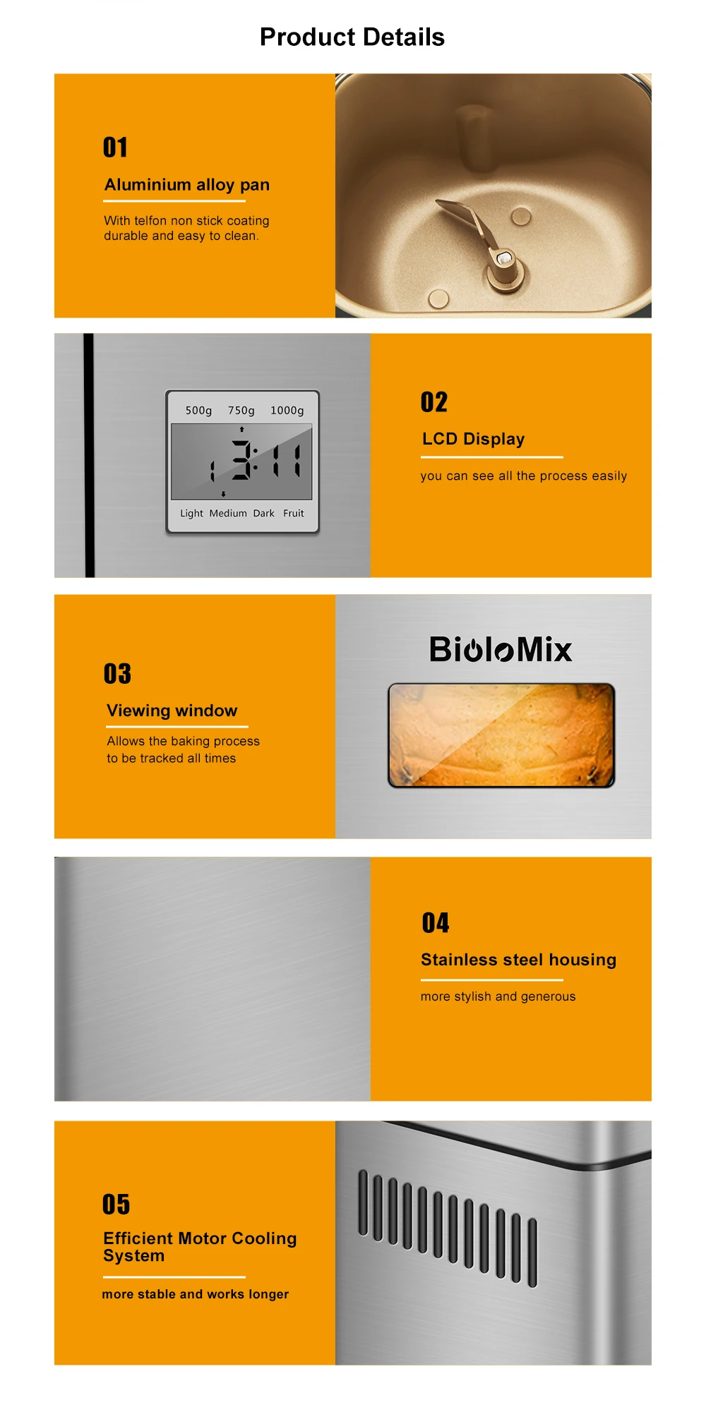 Biolomix Stainless Steel 1KG 17-in-1 Automatic Bread Maker 650W
