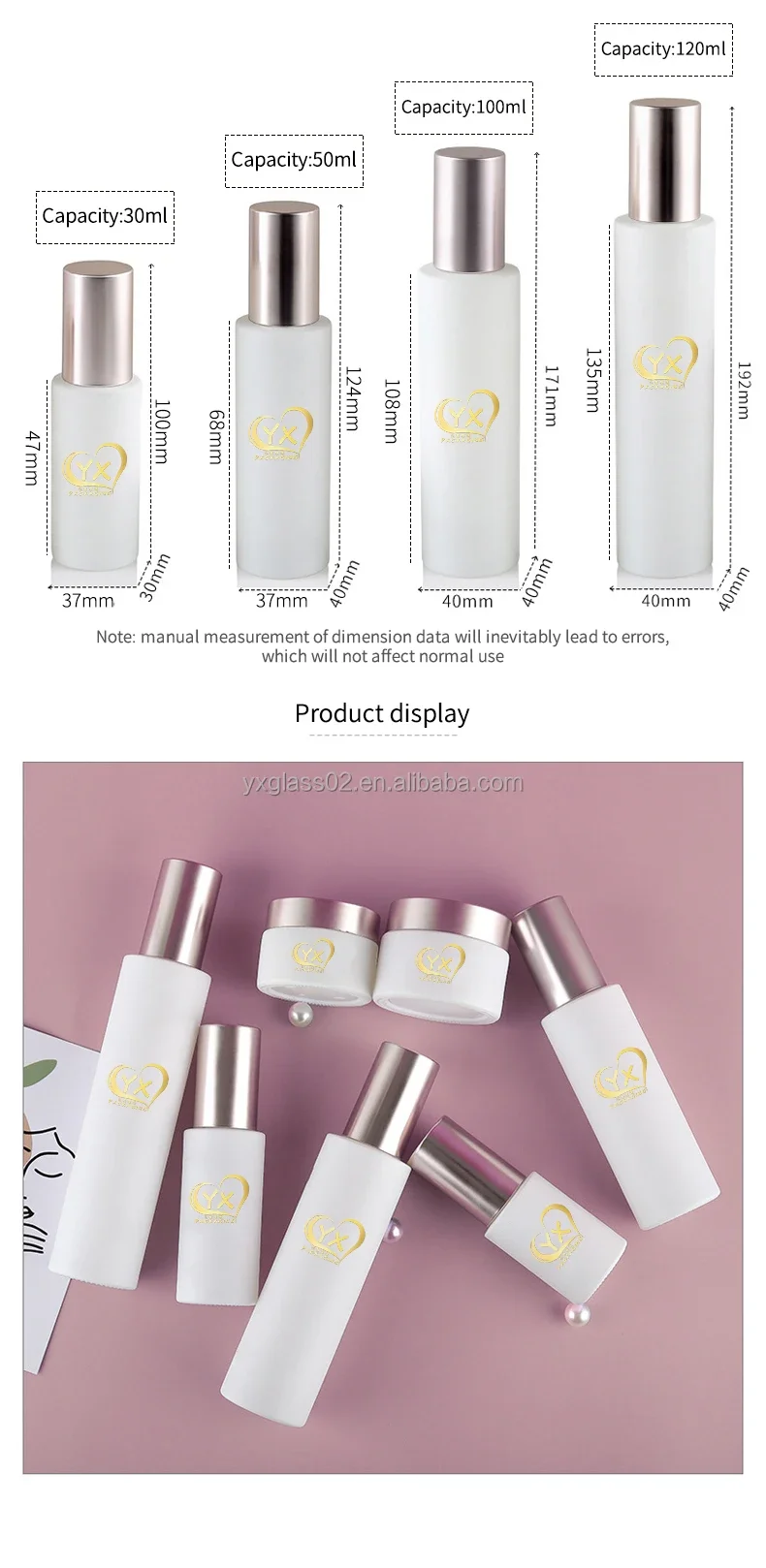 Custom cosmetic bottle glass bottle set Skincare cosmetic packaging glass 30g50g30ml50ml80ml100ml120ml supplier