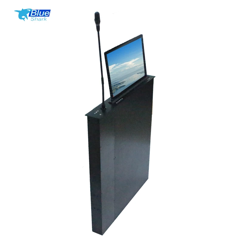 Table Embedded Install Monitor Lift Cabinet Large Screen Monitor Lift Desk with Microphone Monitor Lift Mechanism Compatible PC