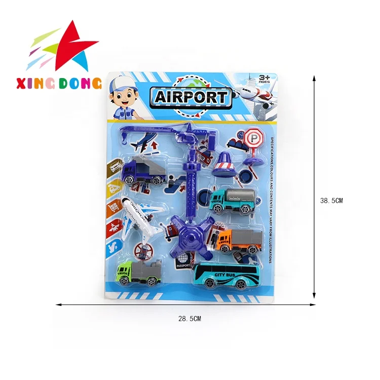 most popular cheap cross country press mini airport transportation  pull back car truck toys sets for kids