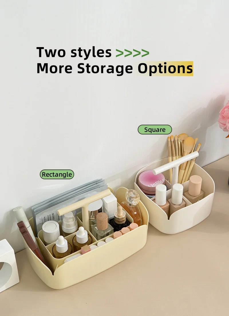  5037b new arrival multi compartment desktop organizer plastic cosmetic storage box with handle-4