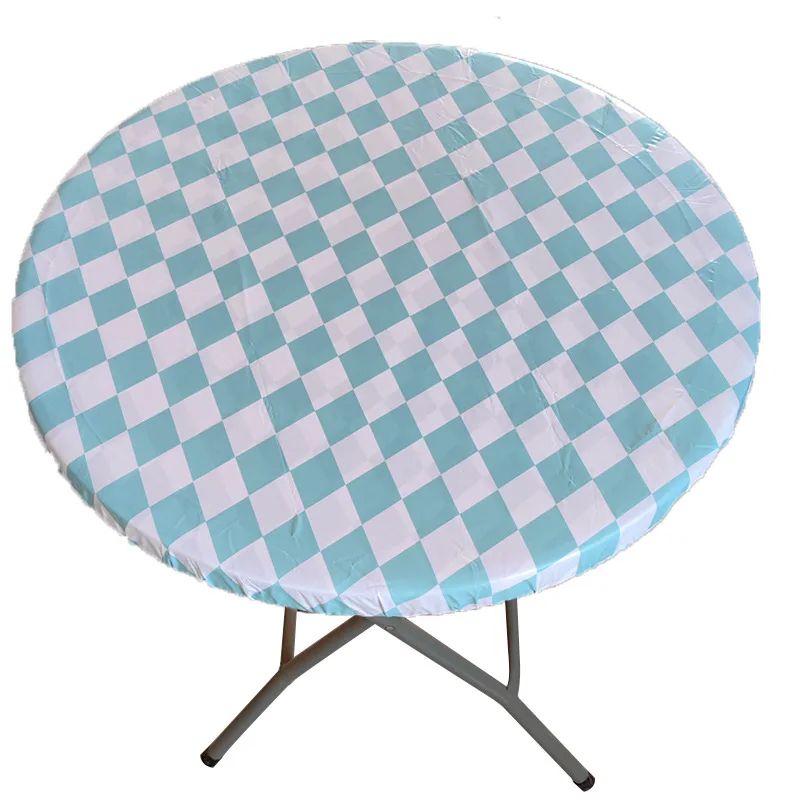 Round Fitted Vinyl Tablecloth with Elastic Edge 100% Waterproof Wipe Clean Christmas PVC Table Cloth Decorative Table Cover