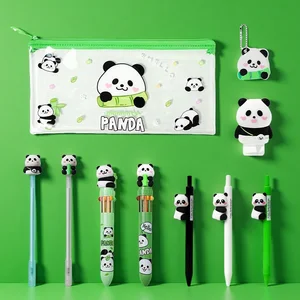 Panda Themed Stationery Set - 7 Gel Pens, Pencil Case, 1 Correction Tape & 1 Name Tag | for Students & Office Use