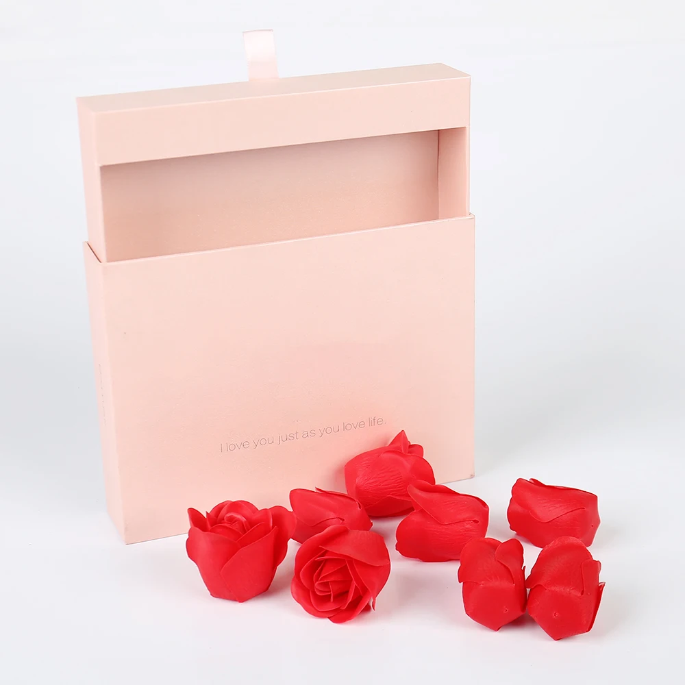 Custom Pink Valentine's Day Jewelry Drawer Box Paperboard with Sponge Lining and Rose Soap Rigid Box Gift for Necklace