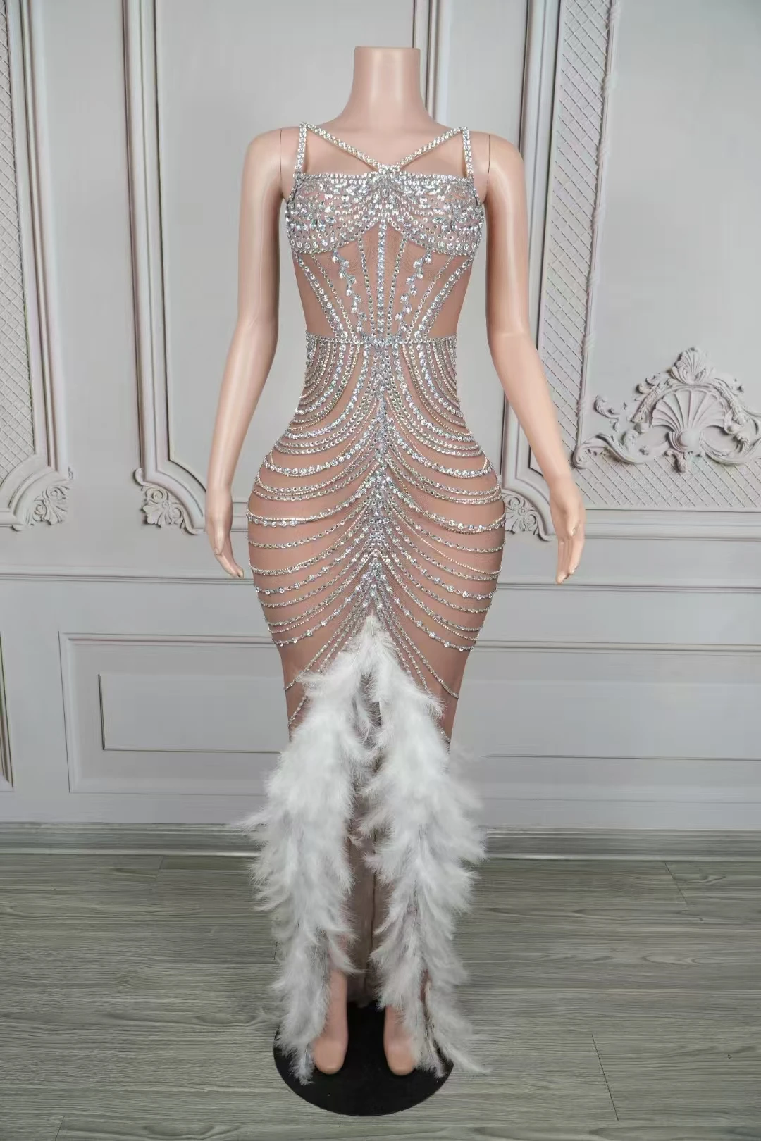 sachin and babi light blue dress SHEIN MOTF PREMIUM DRAPED RHINESTONE split semi formal elegant classy event  party white dress, Women's Fashion, Dresses & Sets, Evening dresses & gowns  on Carousell main image 0