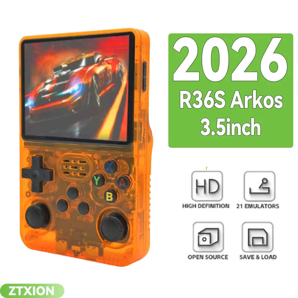 Portable Game System R36S Retro Handheld Game Console - 128GB With 40,000 Games, 3.5" IPS Screen, 3500mAh Battery In Yellow Built-in Games Emulator