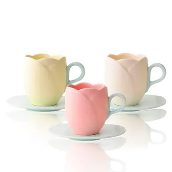 Tulip ceramic mug for home use with spoon and saucer ins creative gift mugs