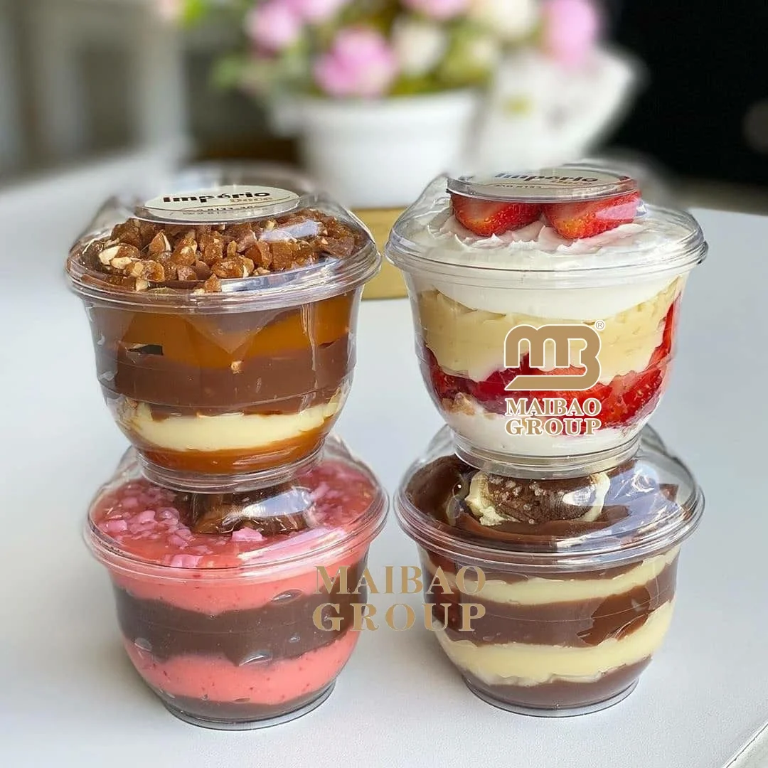 Lot De 100 Gobelets à Dessert En Plastique PET 300ml – Avec Couvercles Et Cuillères – Transparents – Pour Mousses, Glaces, Pudding – Fêtes, Mariages - 10