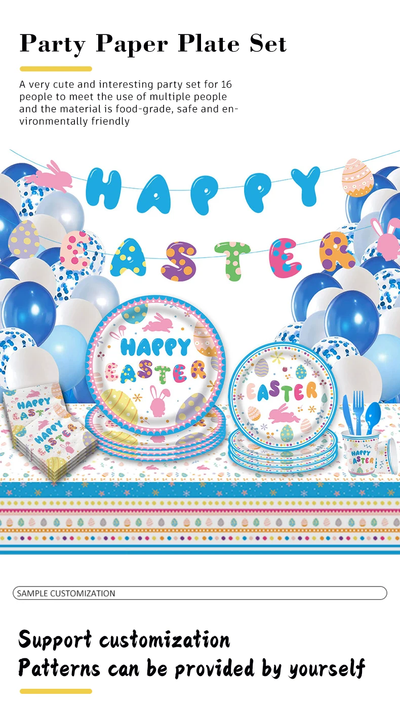 New Happy Easter Paper Plates Cups Banner Decorations For Events Party
