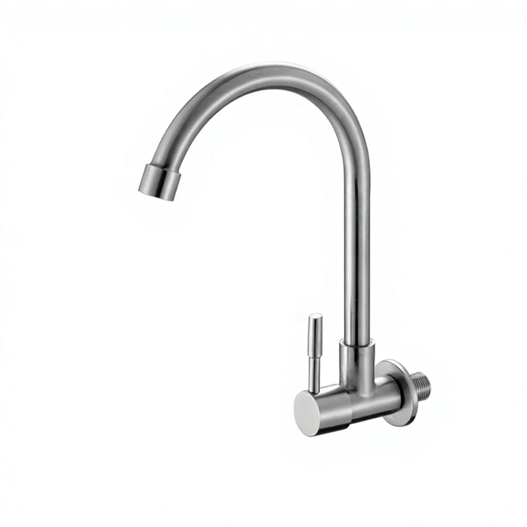 Modern SS304 Stainless Steel Kitchen Bathroom Faucet Wall-Mounted High-Arc Single-Handle Ceramic Valve Core OEM Support B2B