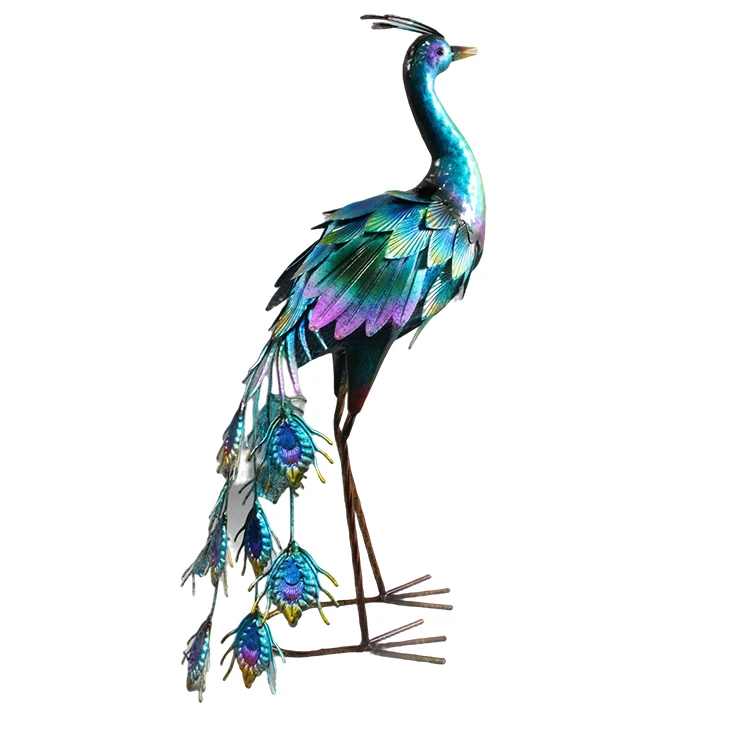  Outdoor Metal Peacock Statues Art Sculptures Standing for Patio Yard Lawn color