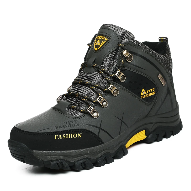 Waterdichte wandelschoenen voor heren Enkel buitensporten Lichtgewicht wandelschoenen Plus fluwelen warme Snowboots voor heren Antislip rubberen platte schoenen,Black-43 EU