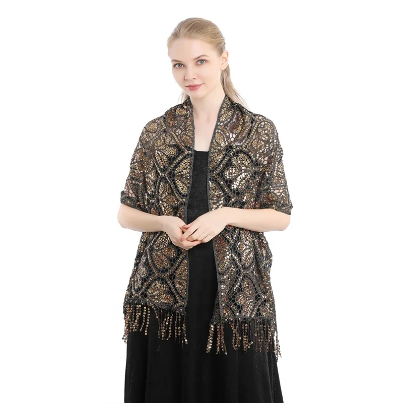 Elegant Women Sequin Embroidery Shawls Wedding and Evening Party Dress Tassel Wraps